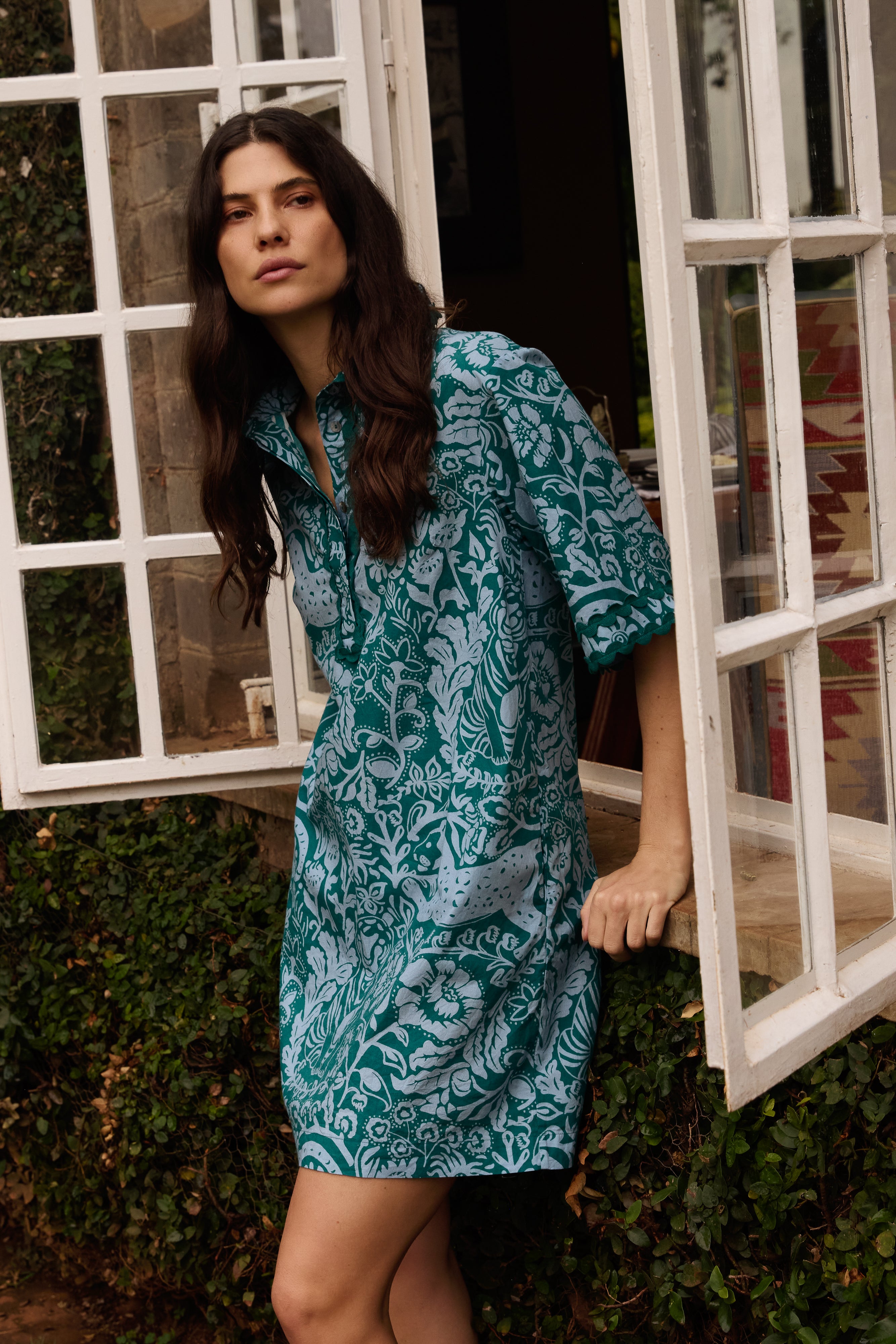 Collared Shirt Dress Mini- Singita Green