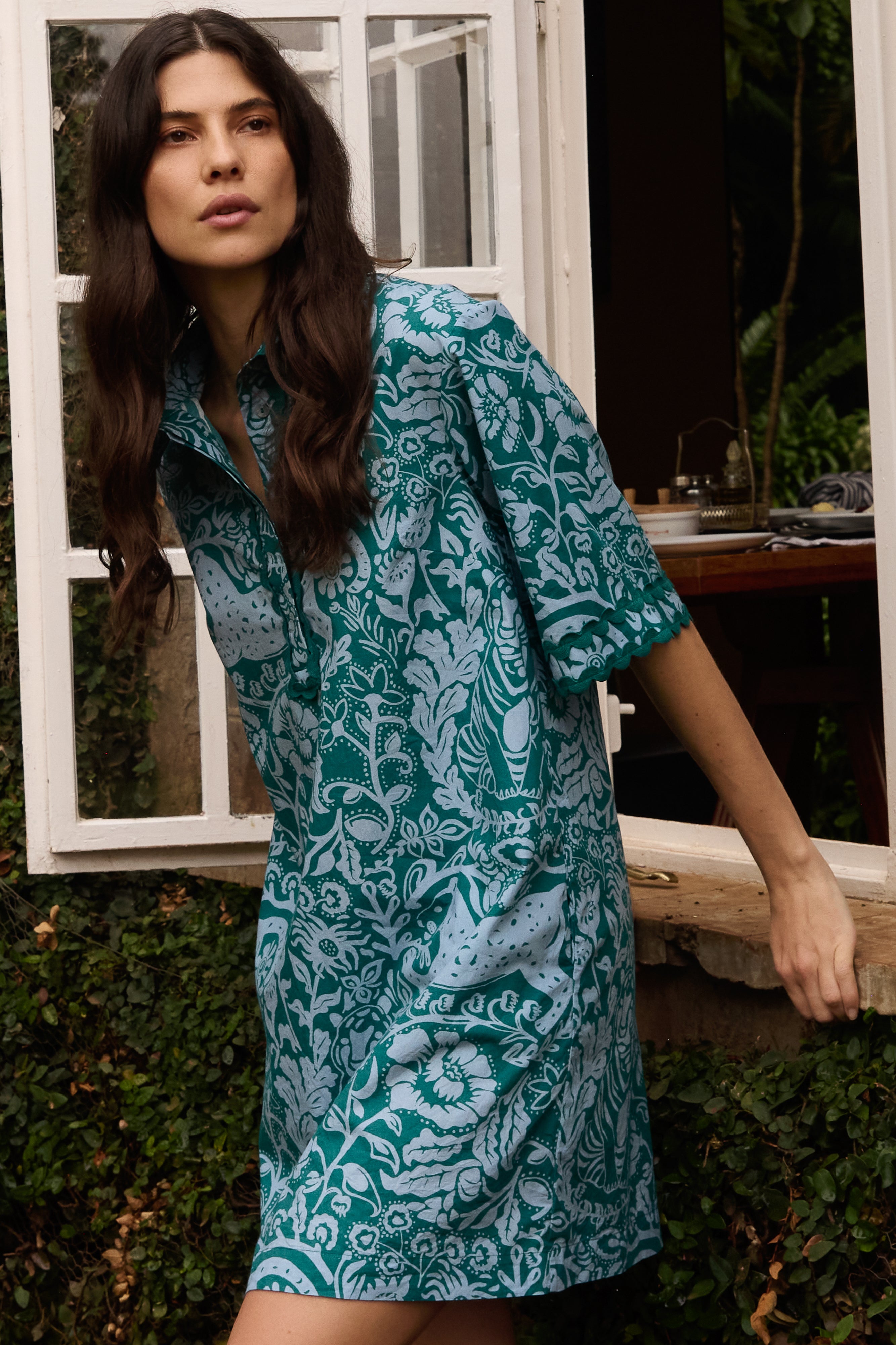 Collared Shirt Dress Mini- Singita Green