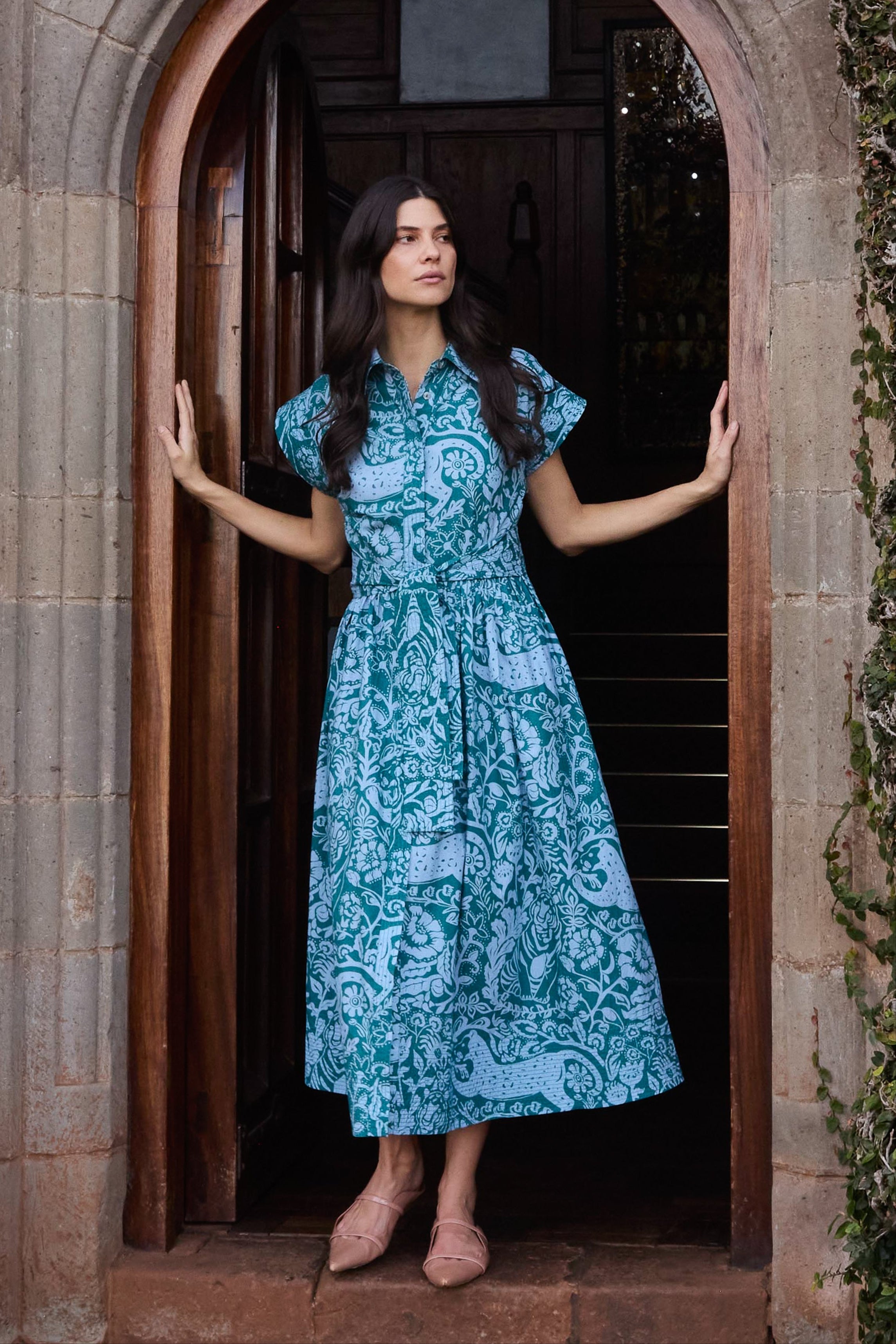 Belted Shirt Dress- Singita Green