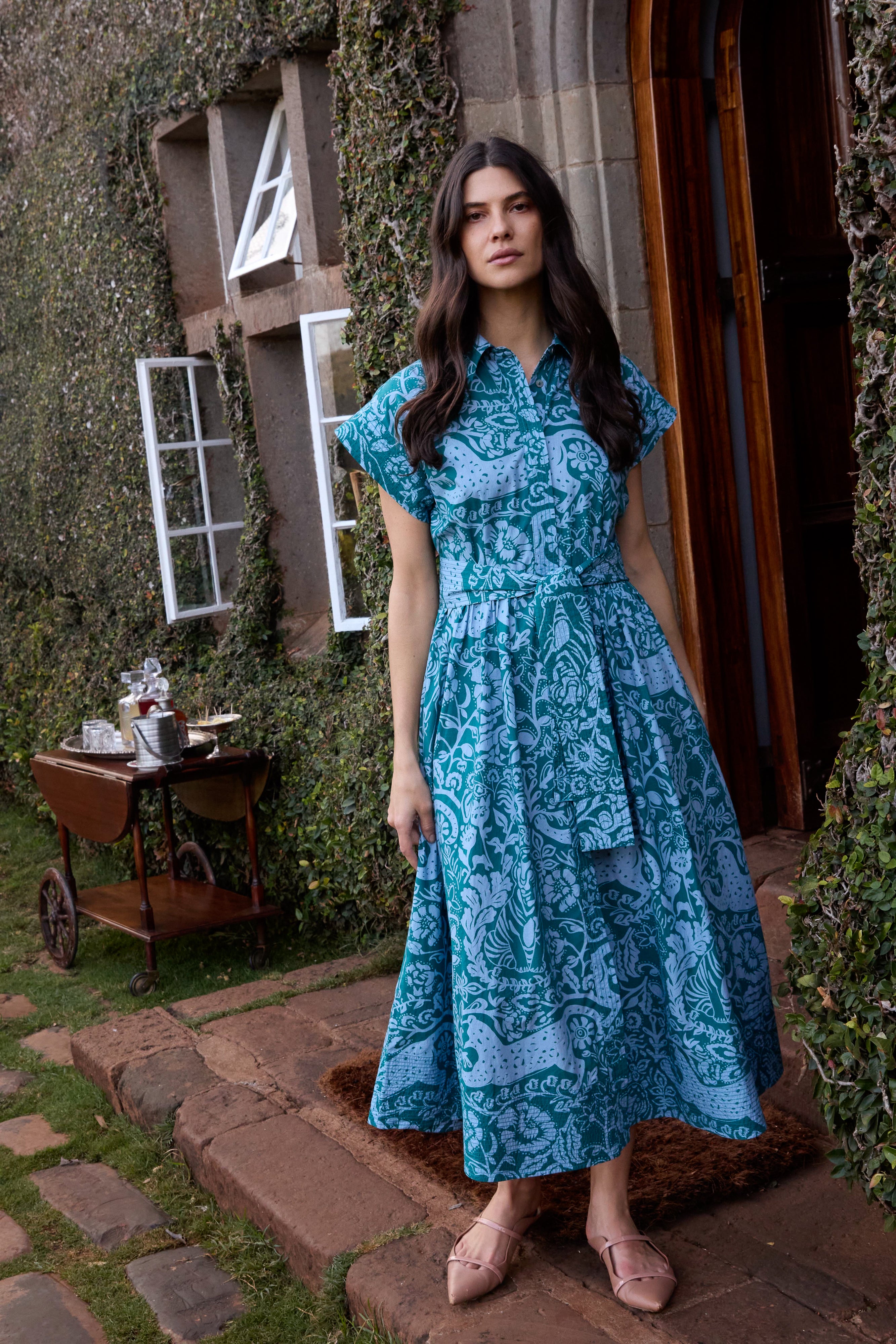 Belted Shirt Dress- Singita Green