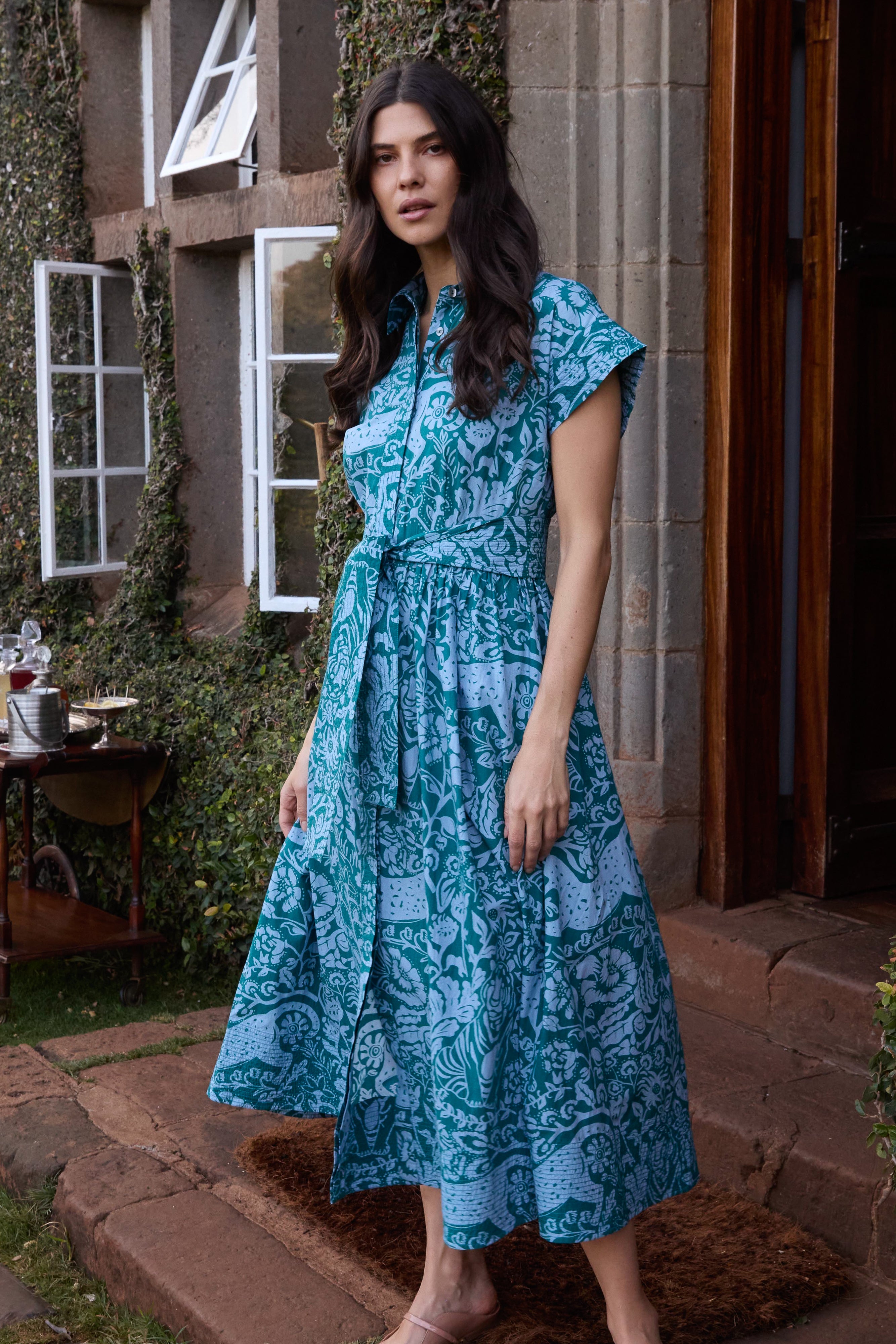 Belted Shirt Dress- Singita Green