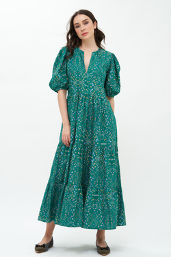 Puff Sleeve Maxi- Shibori Green