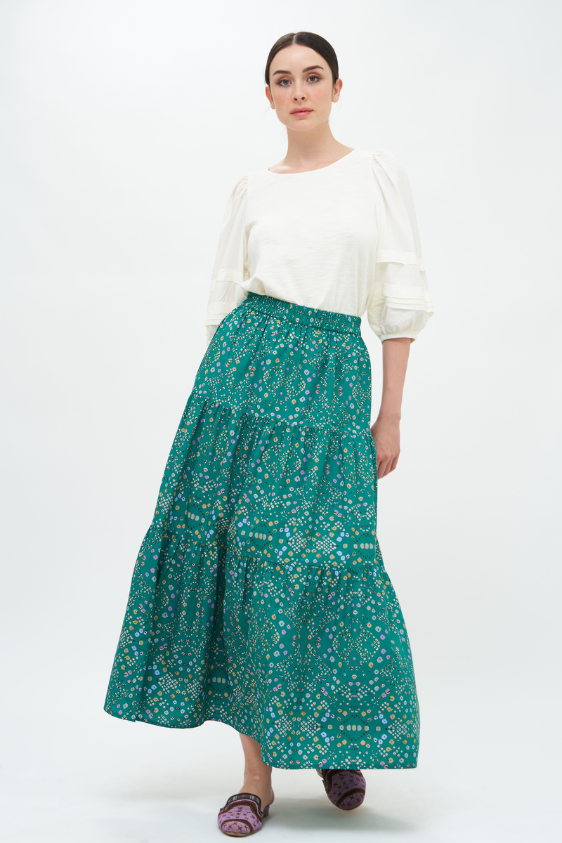Tiered Maxi Skirt- Shibori Green