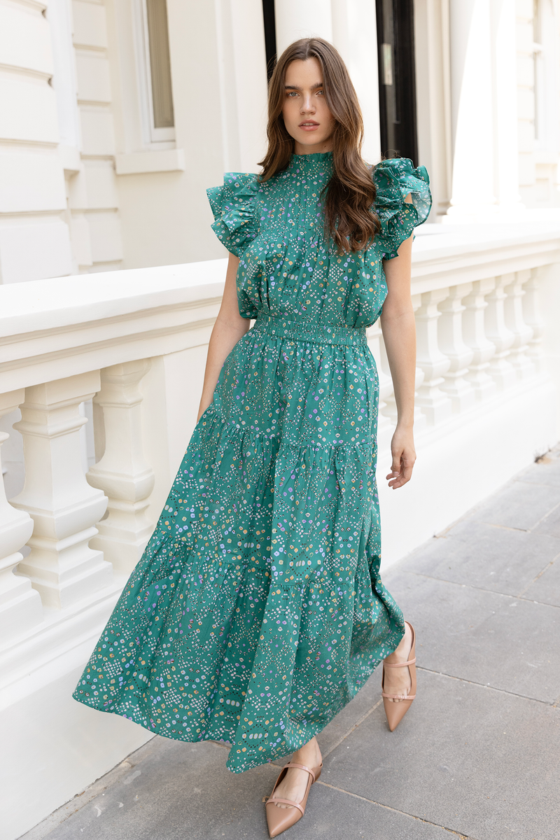 Green tiered top maxi skirt