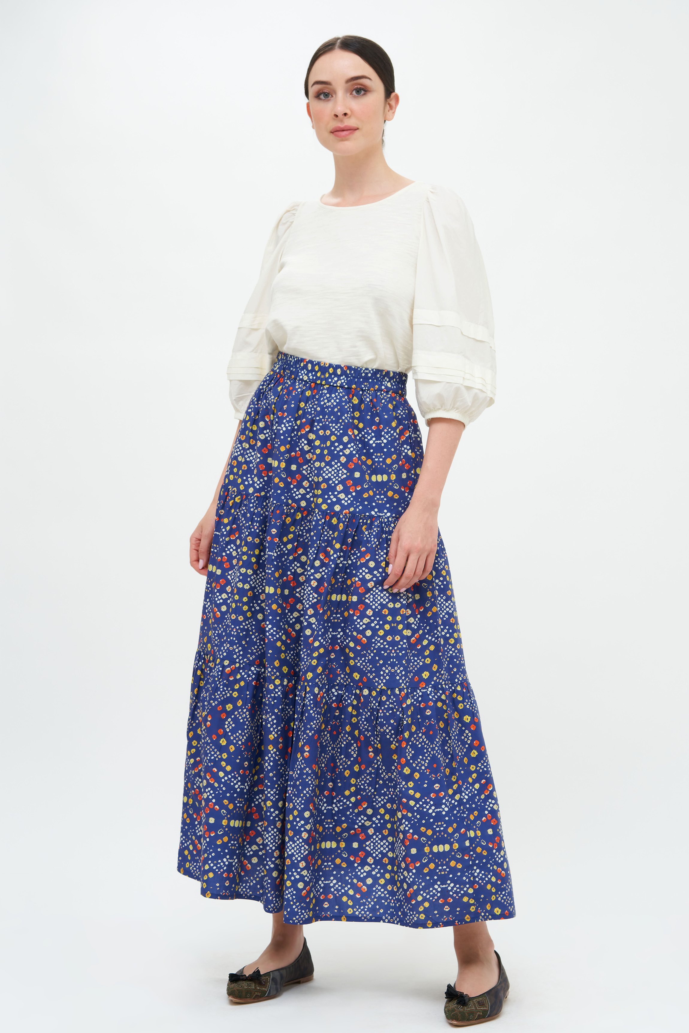 Tiered Maxi Skirt- Shibori Indigo