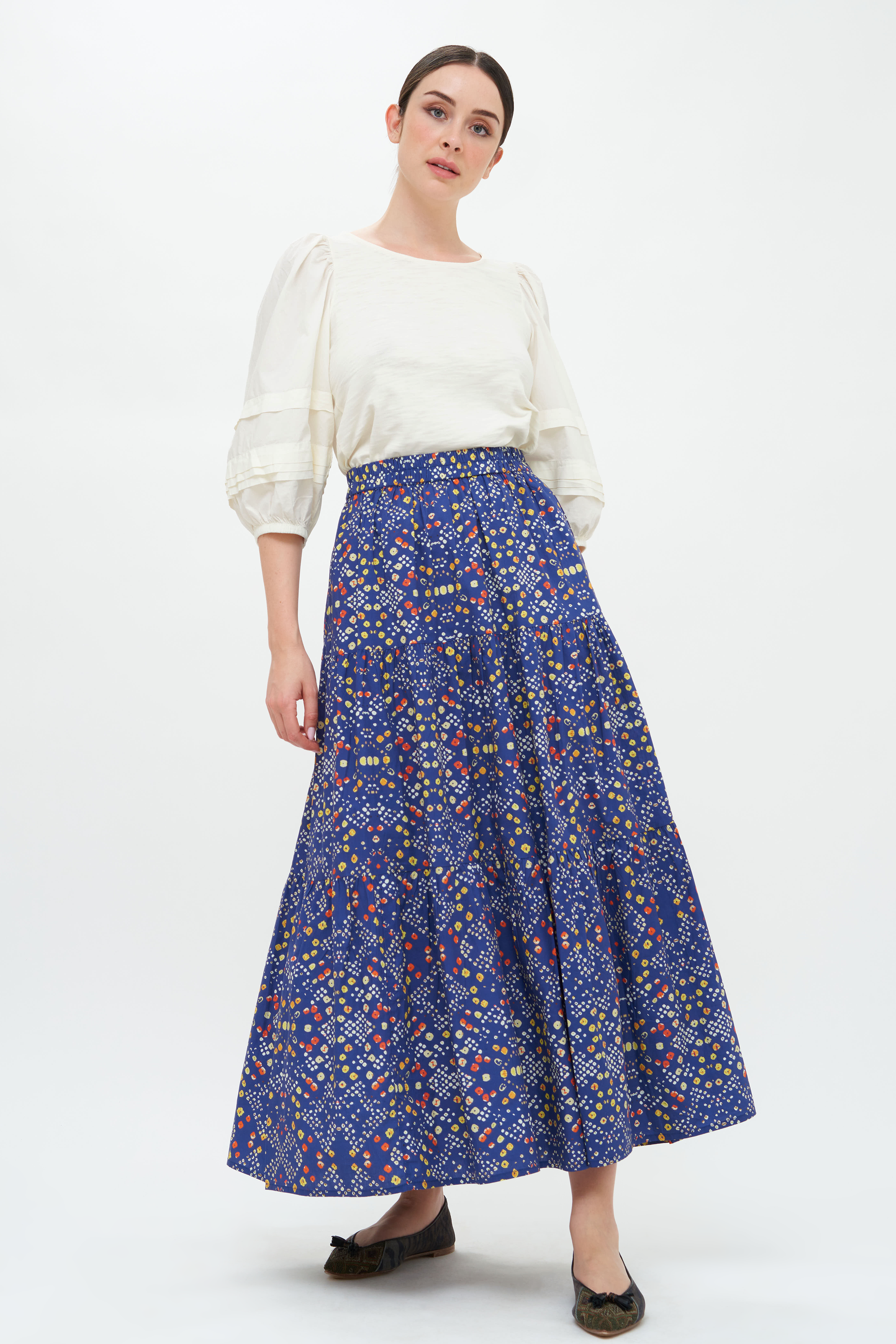 Tiered Maxi Skirt- Shibori Indigo