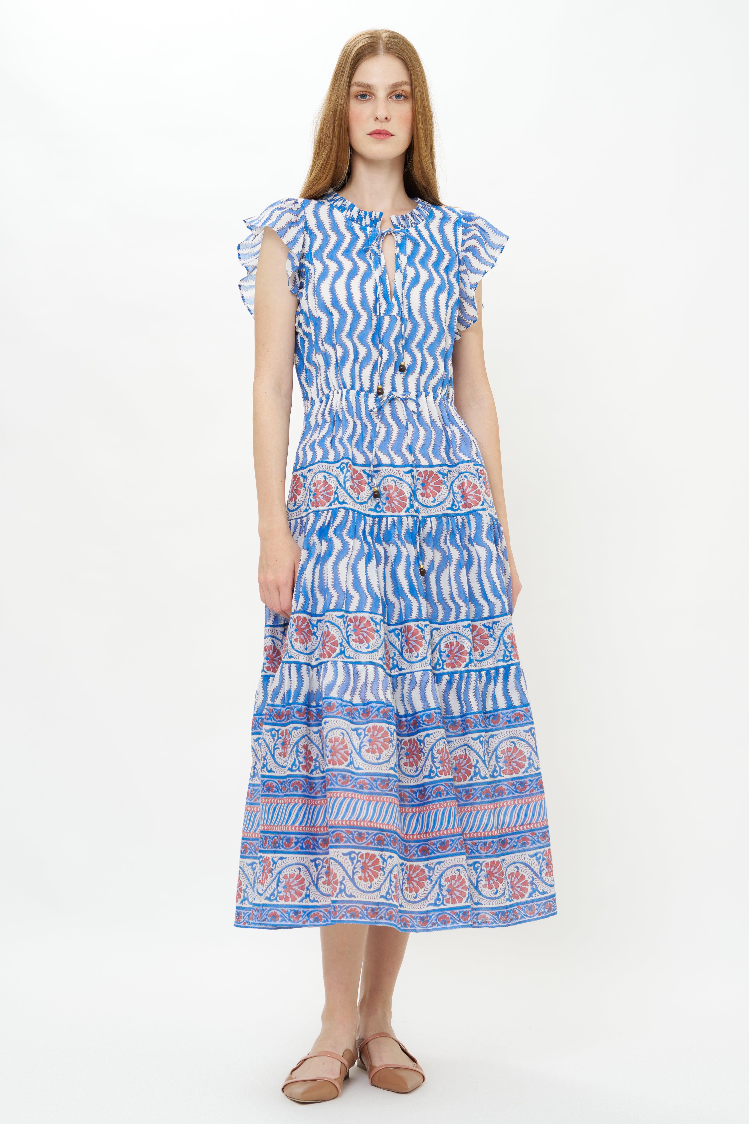 Cinched Flirty Midi- Sierra Blue