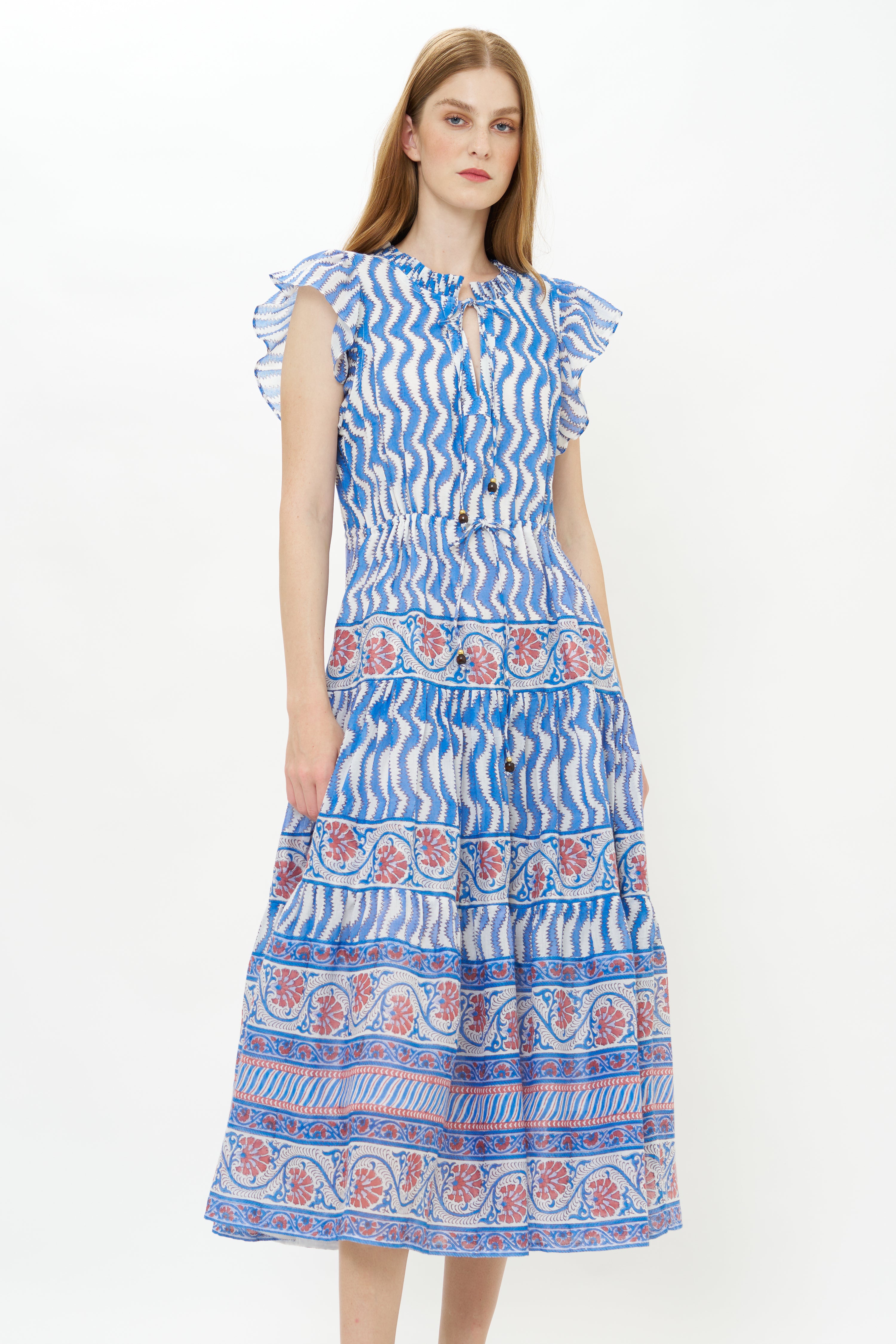 Cinched Flirty Midi- Sierra Blue