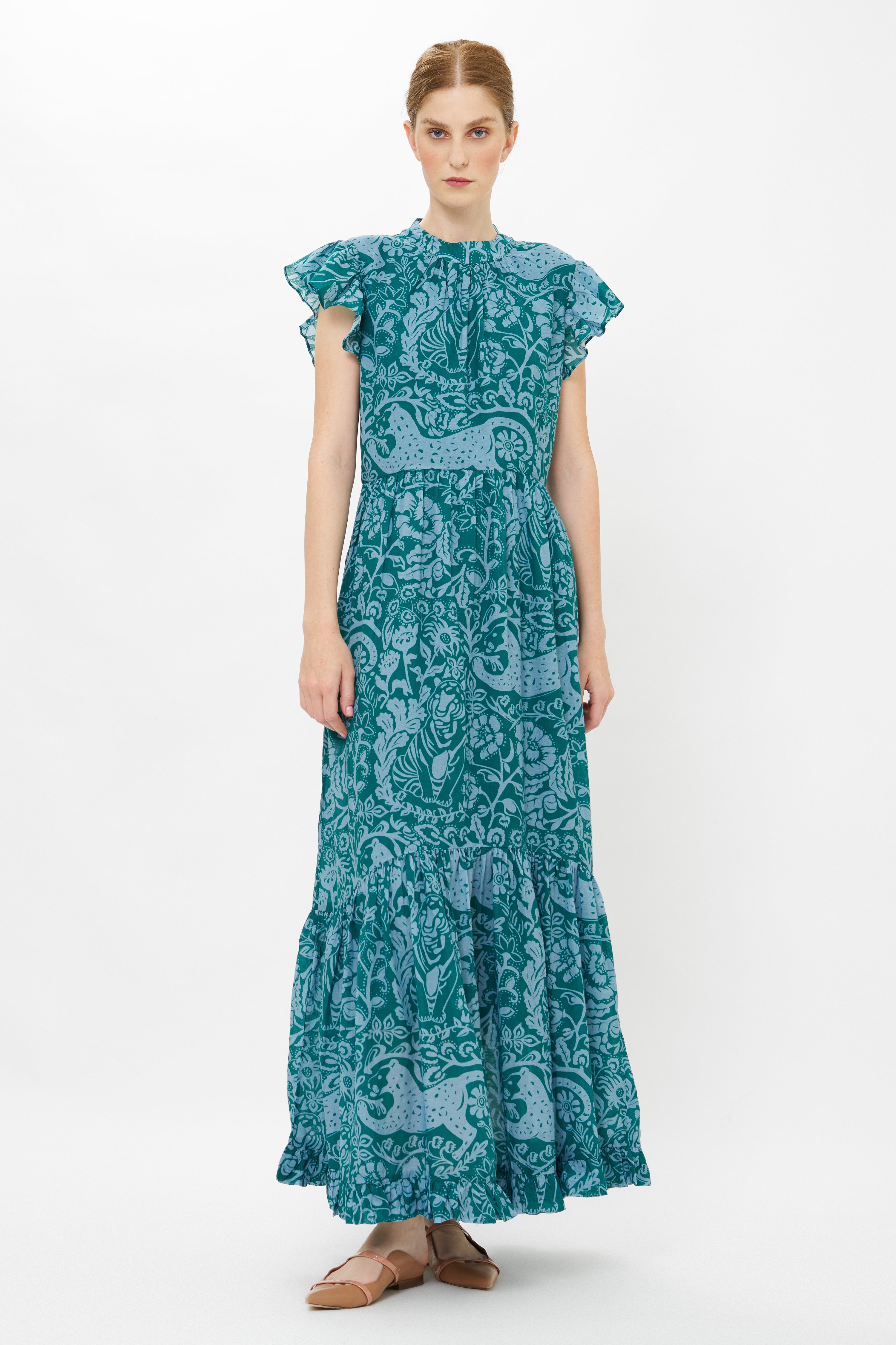 Mock Neck Flutter Maxi- Singita Green