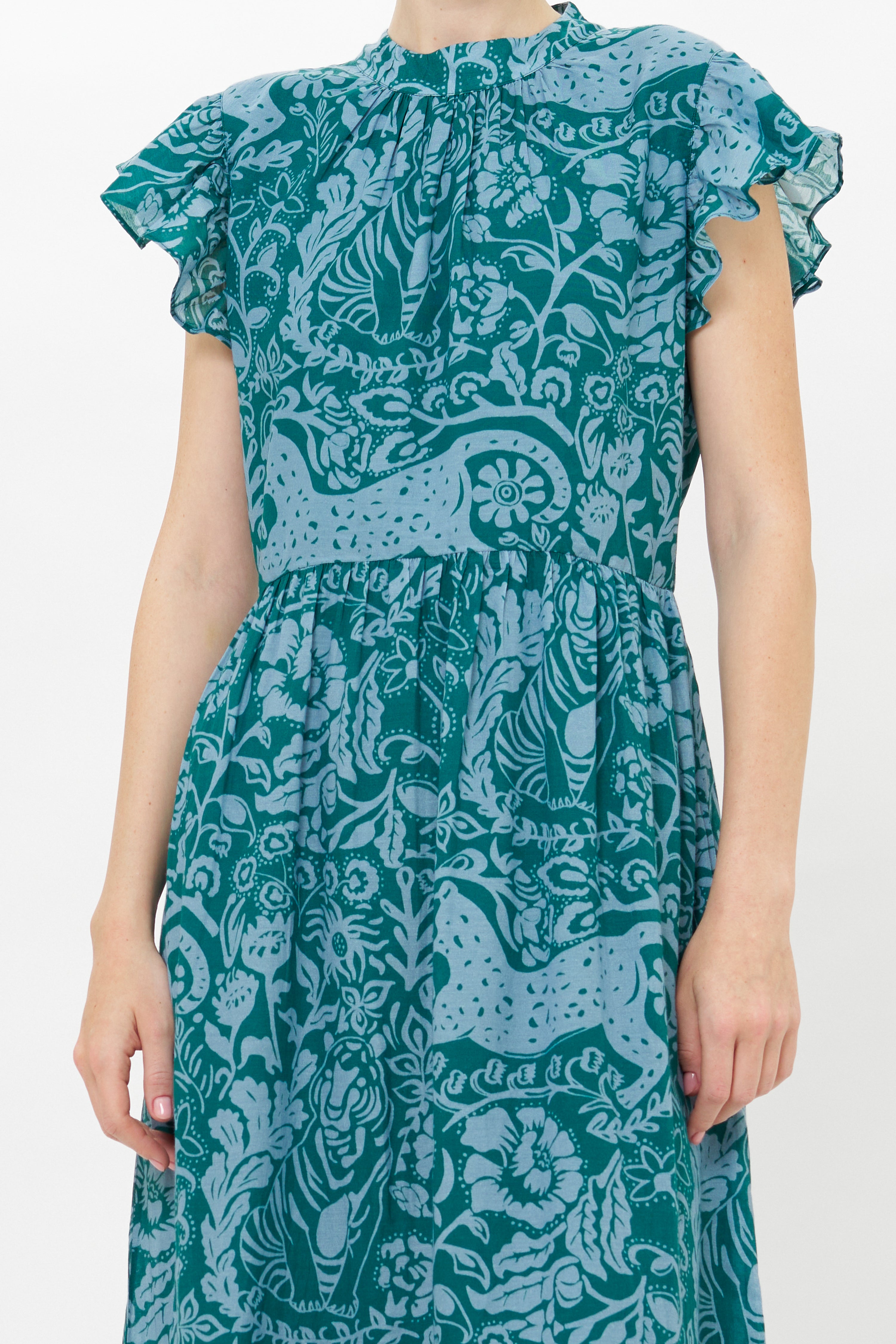 Mock Neck Flutter Maxi- Singita Green