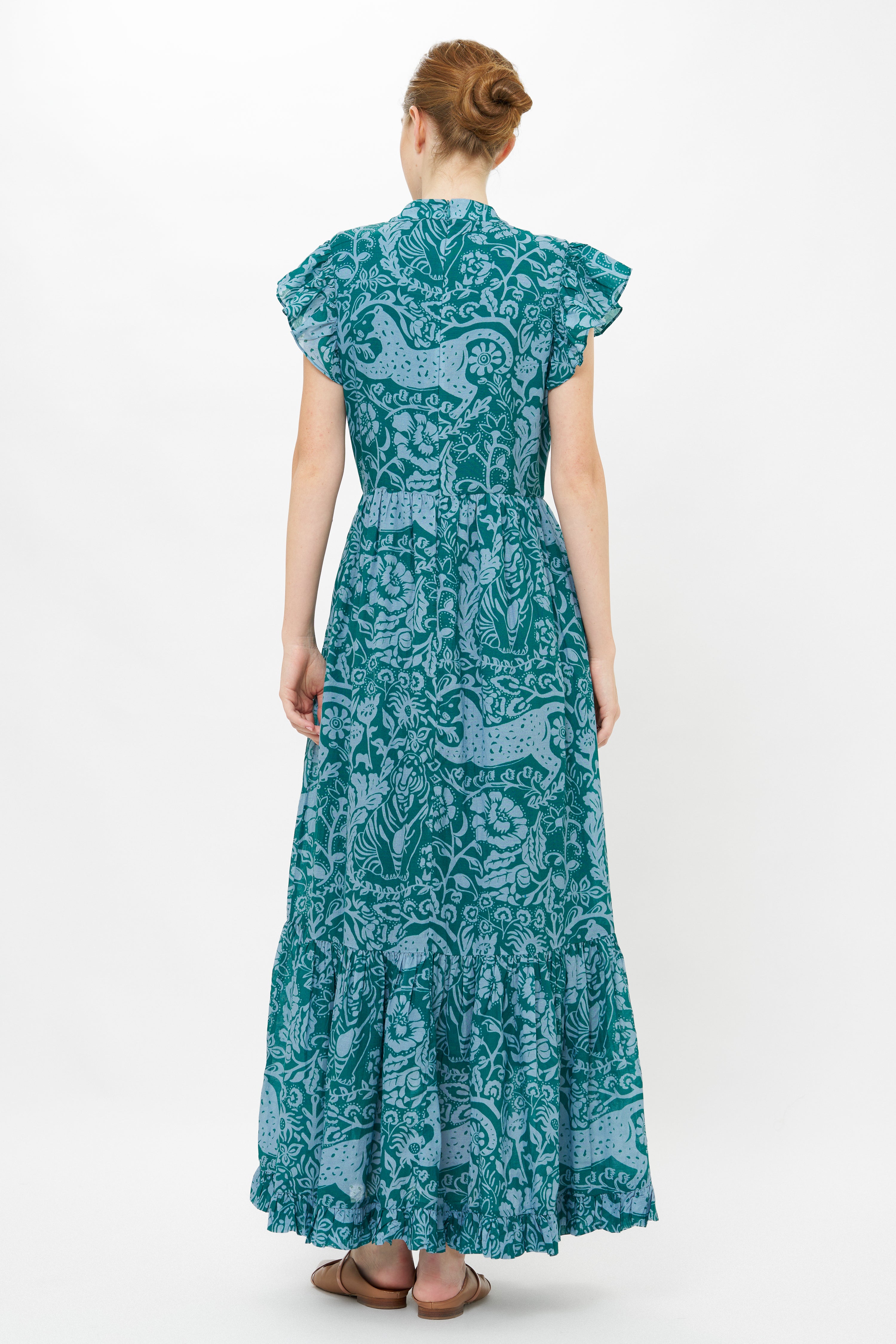 Mock Neck Flutter Maxi- Singita Green