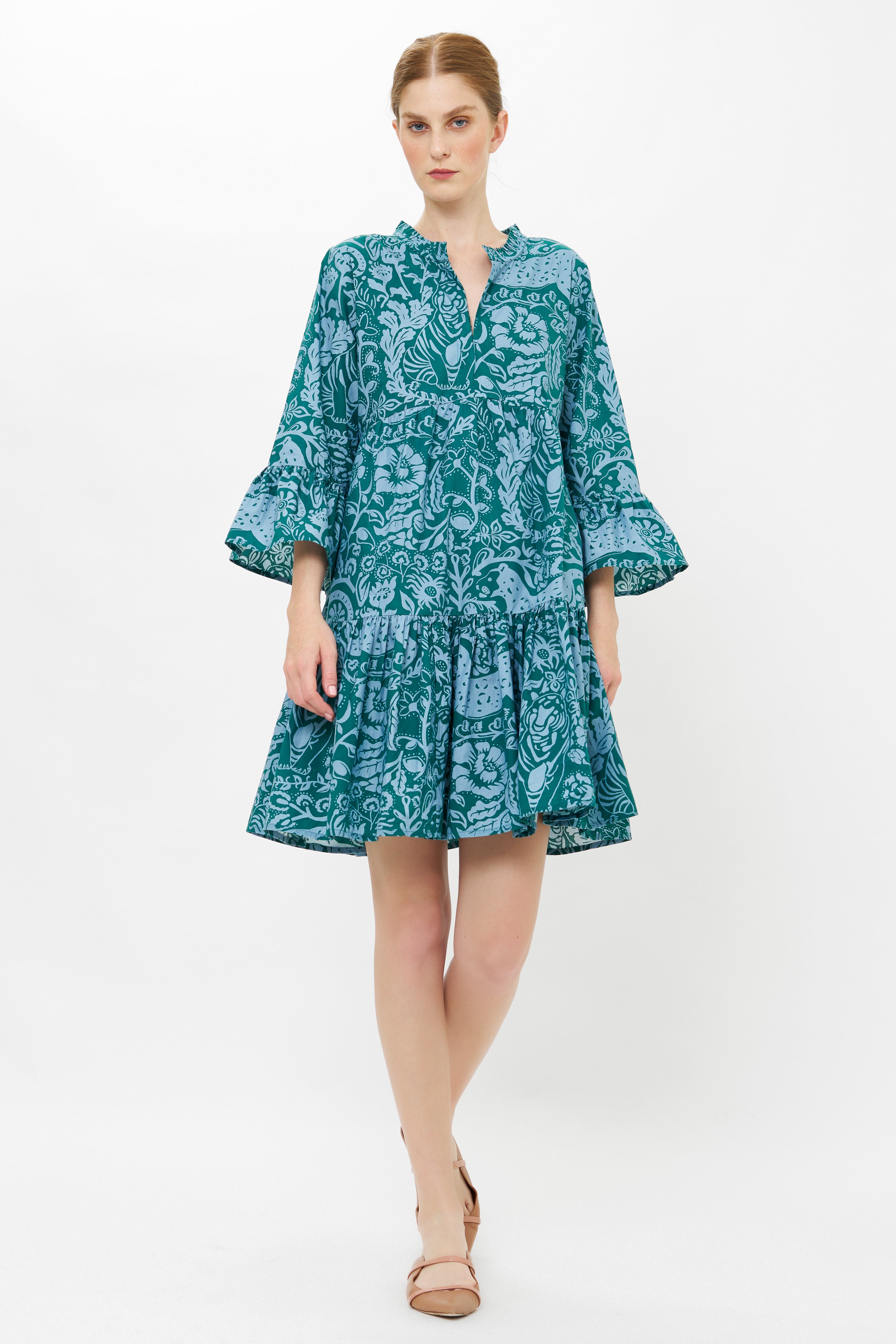 Bell Sleeve Tiered Mini- Singita Green