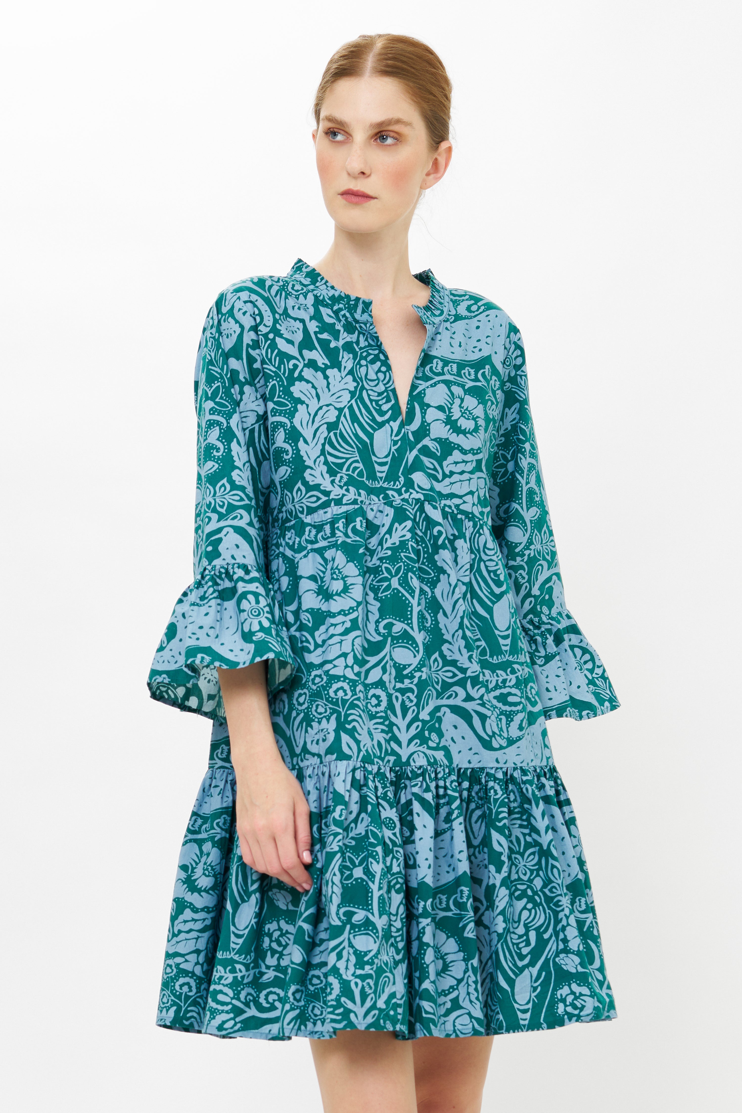 Bell Sleeve Tiered Mini- Singita Green