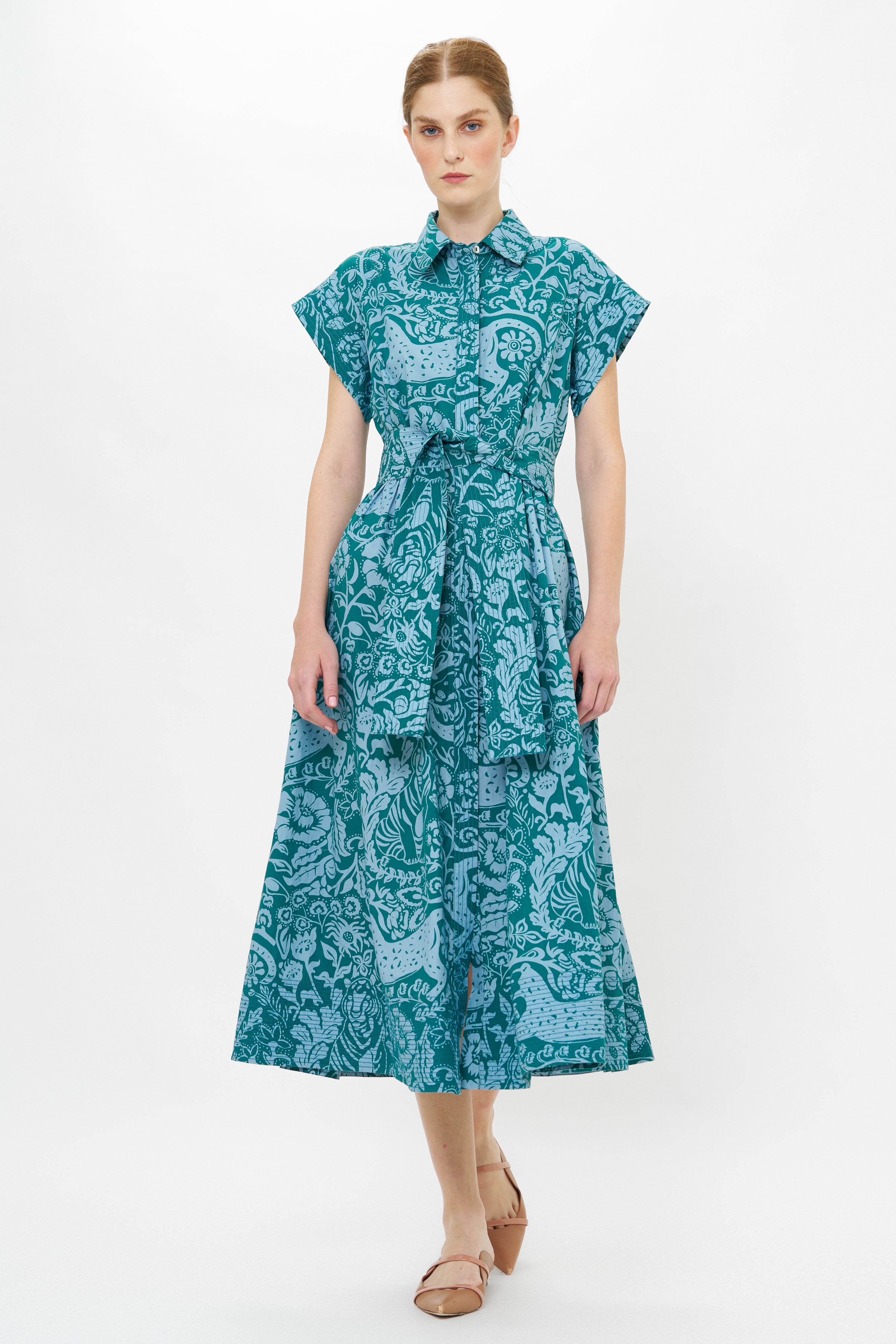Belted Shirt Dress- Singita Green