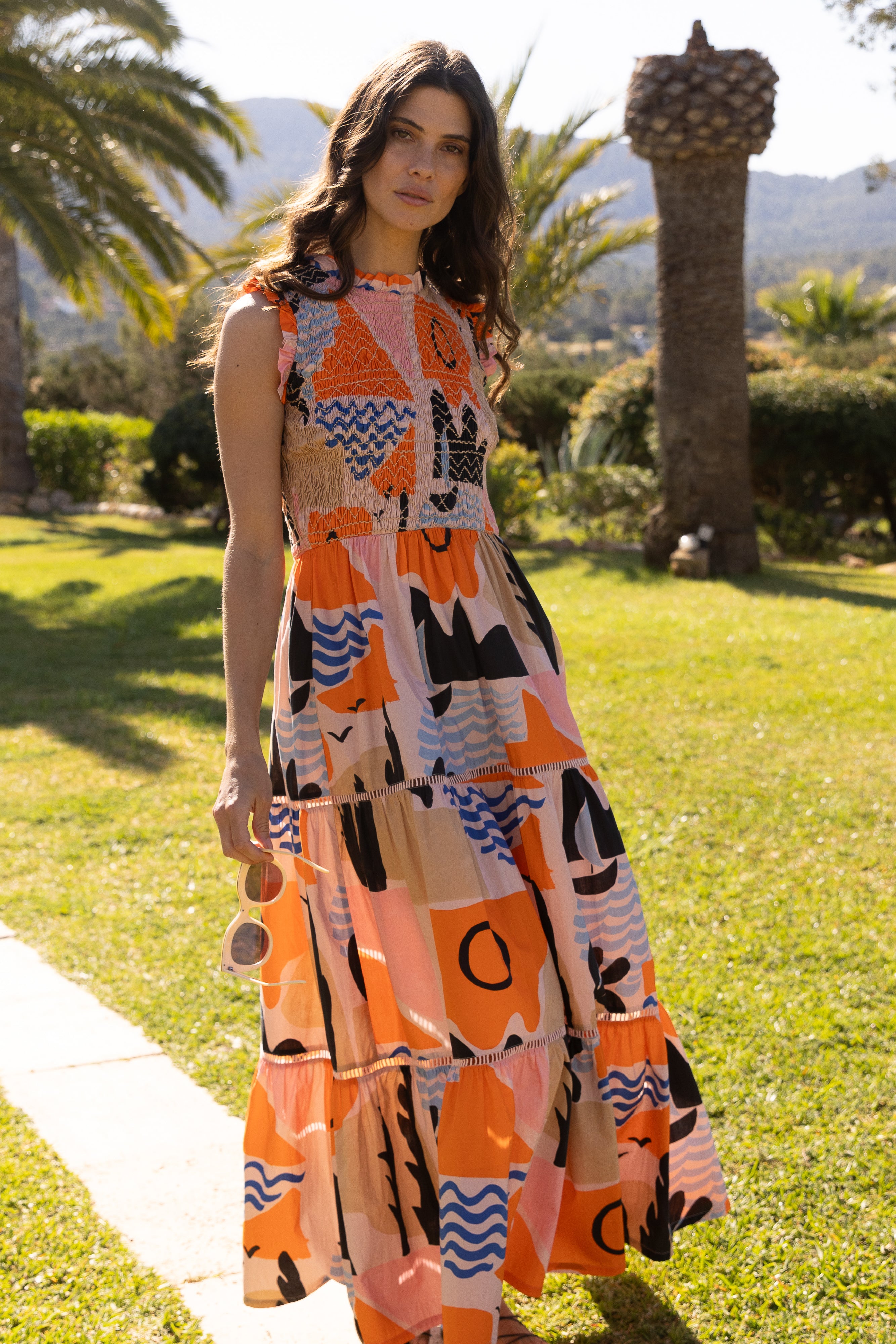 Sleeveless Smocked Maxi- Riviera Orange