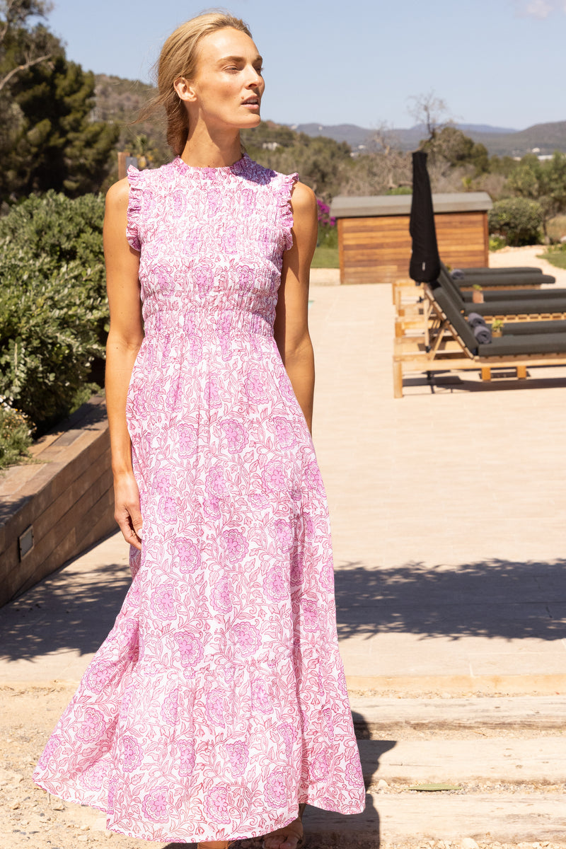 Sleeveless Smocked Maxi- Malta Pink