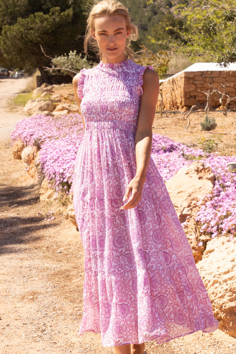 Sleeveless Smocked Maxi- Malta Pink
