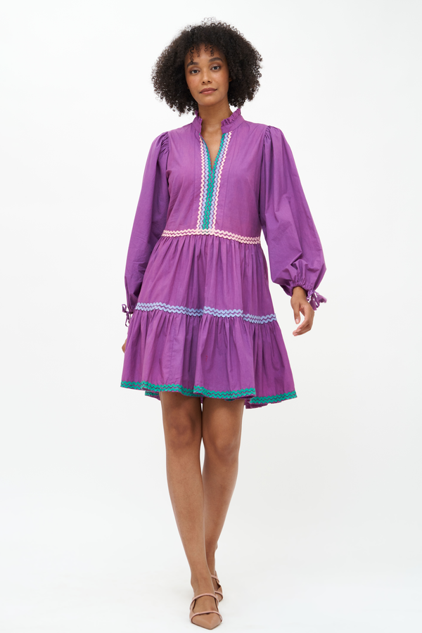 Long Sleeve Yoke Dress- Solid Purple