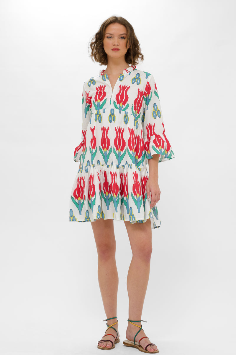 Bell Sleeve Tiered Mini- Sumba Red