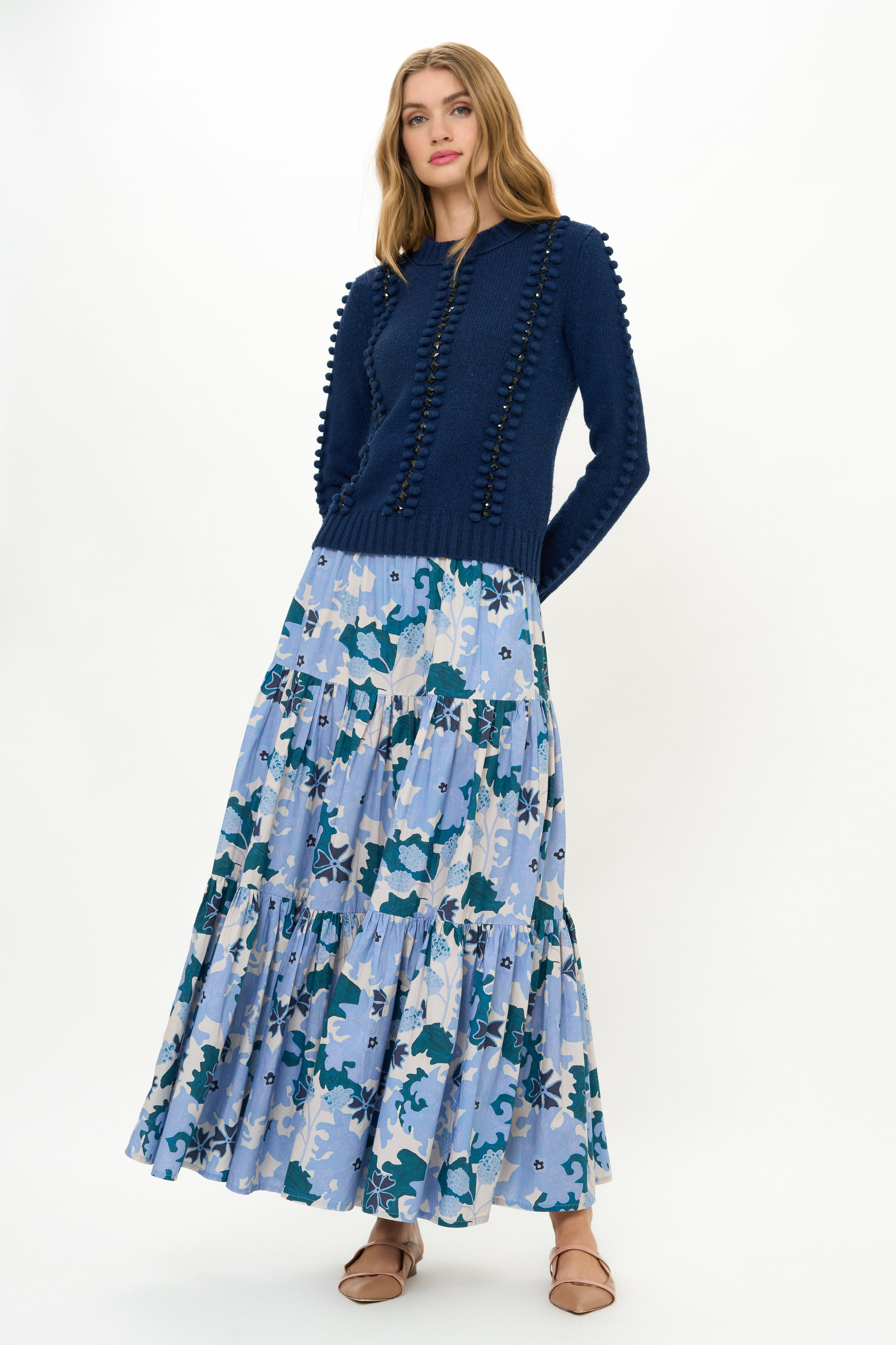 Tiered Maxi Skirt- Suzani Blue