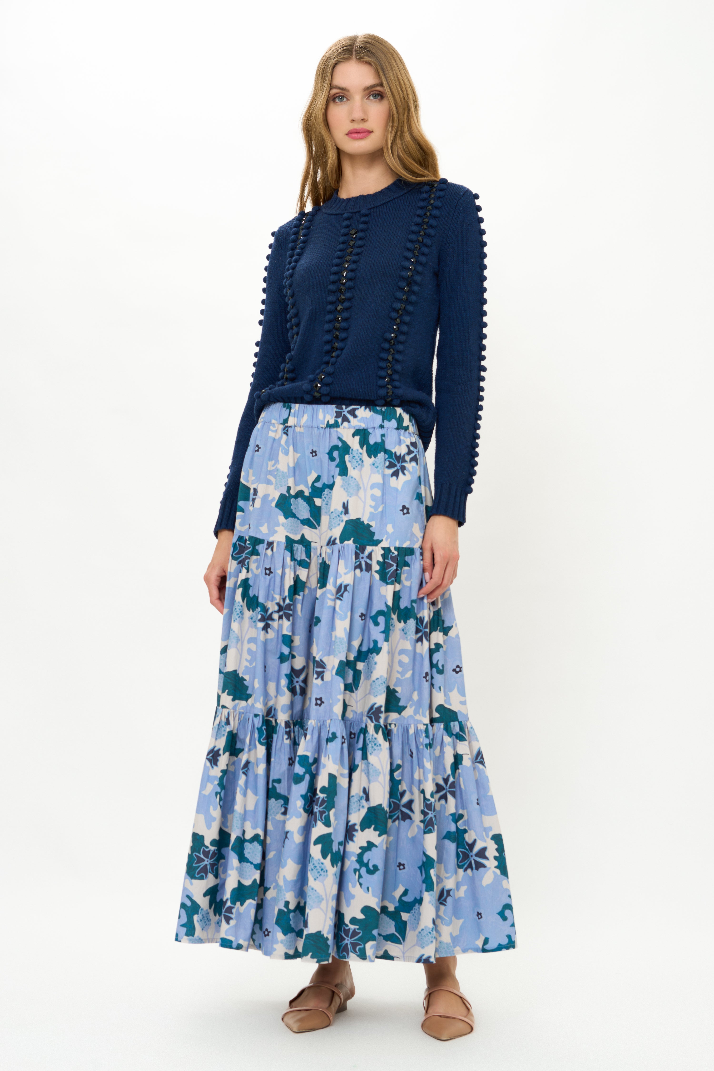 Tiered Maxi Skirt- Suzani Blue