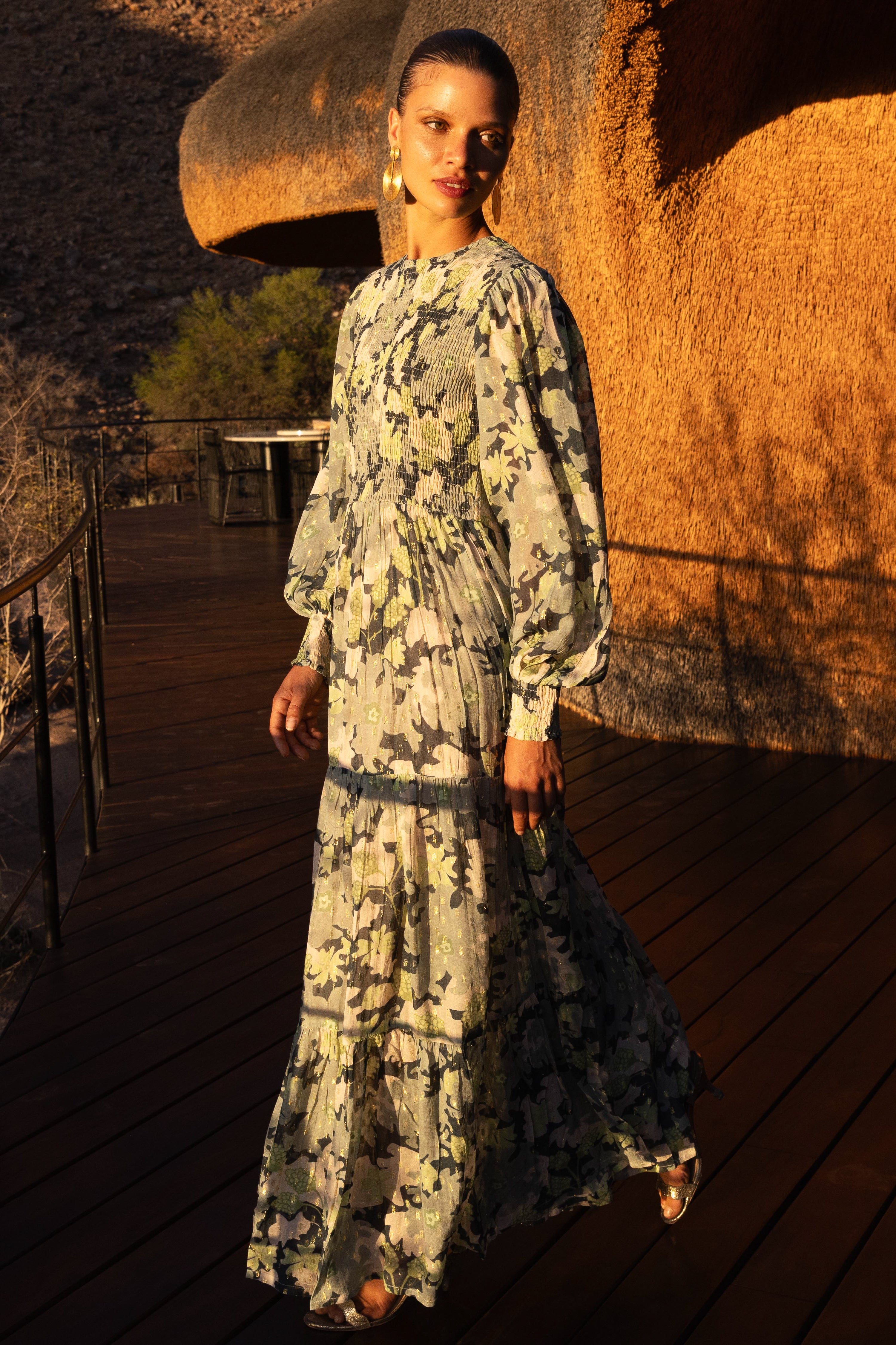 Smocked Top Maxi- Suzani Charcoal