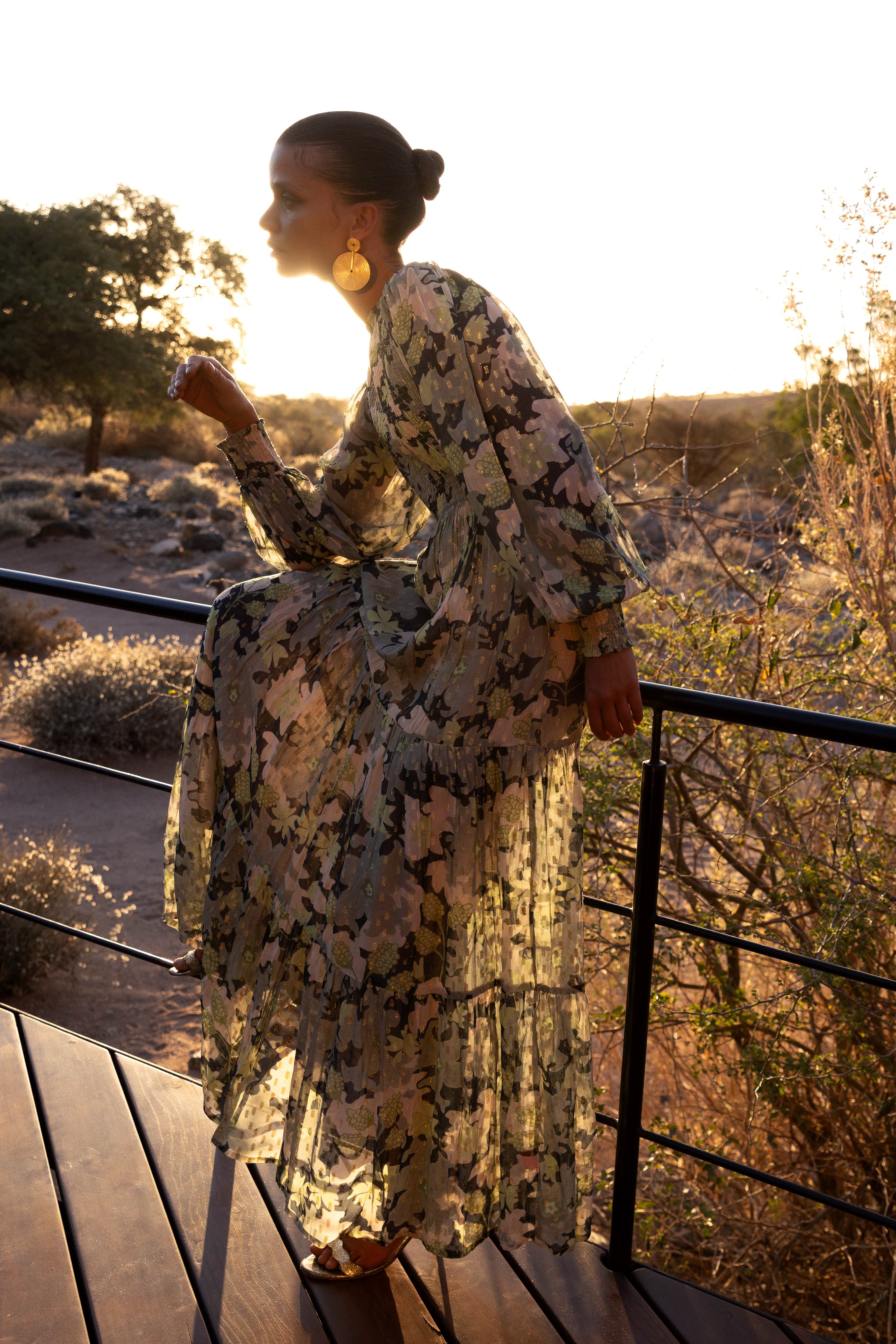 Smocked Top Maxi- Suzani Charcoal