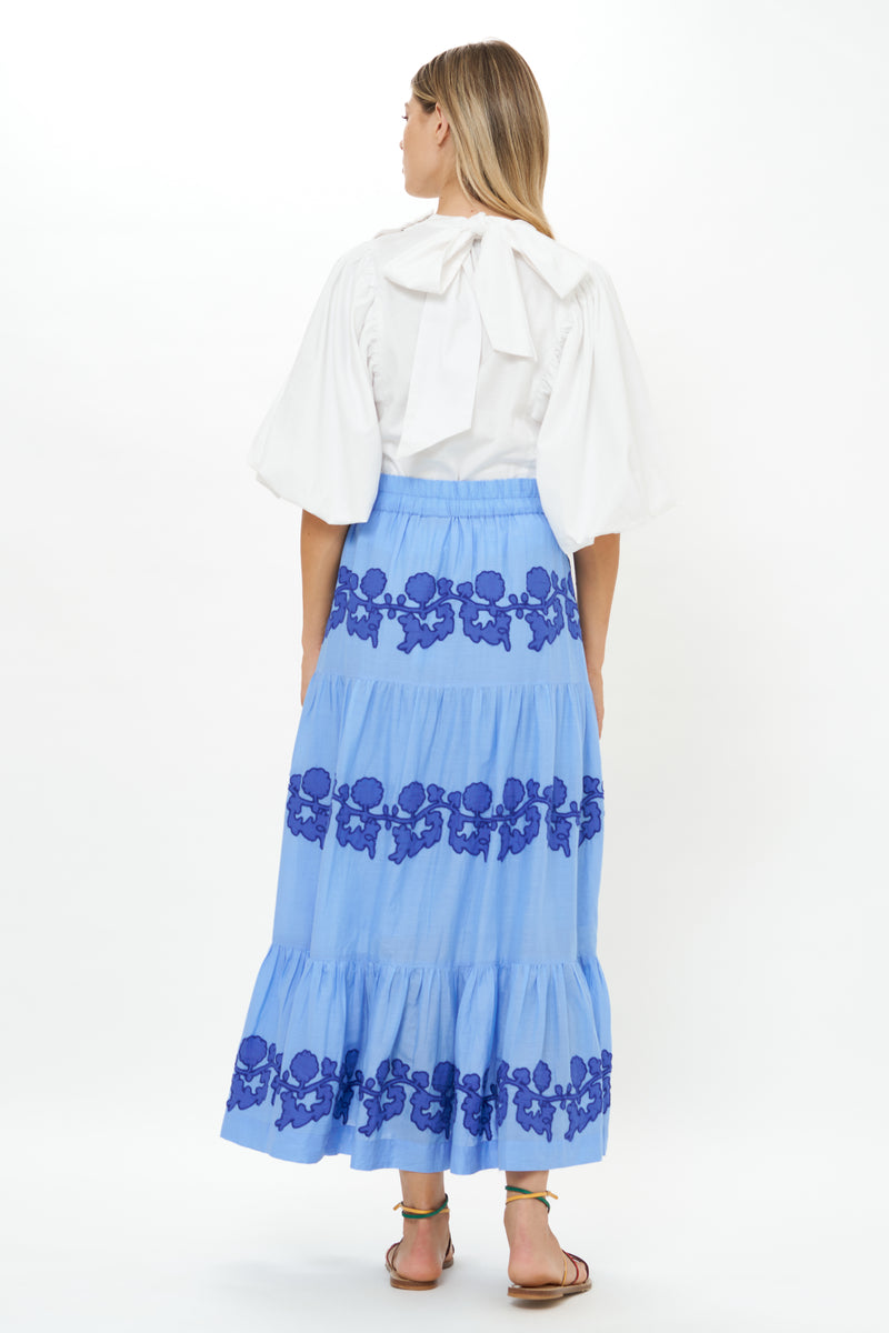 Button Front Skirt- Tangier Blue