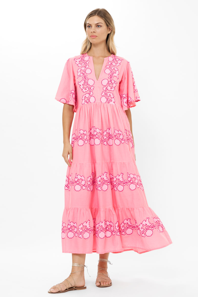 Flirty V-Neck Maxi- Tangier Pink