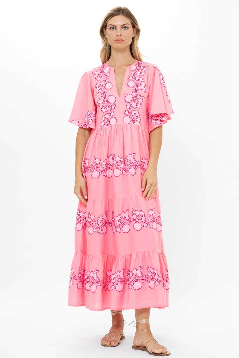 Flirty V-Neck Maxi- Tangier Pink