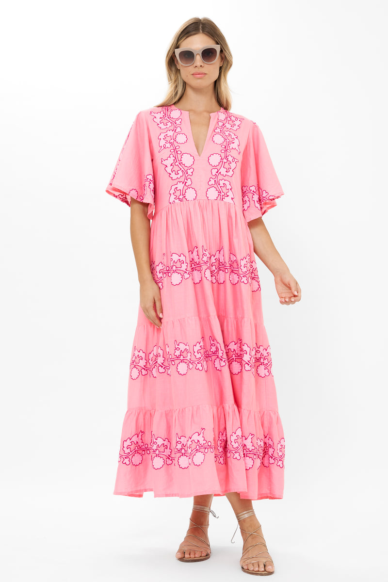 Flirty V-Neck Maxi- Tangier Pink