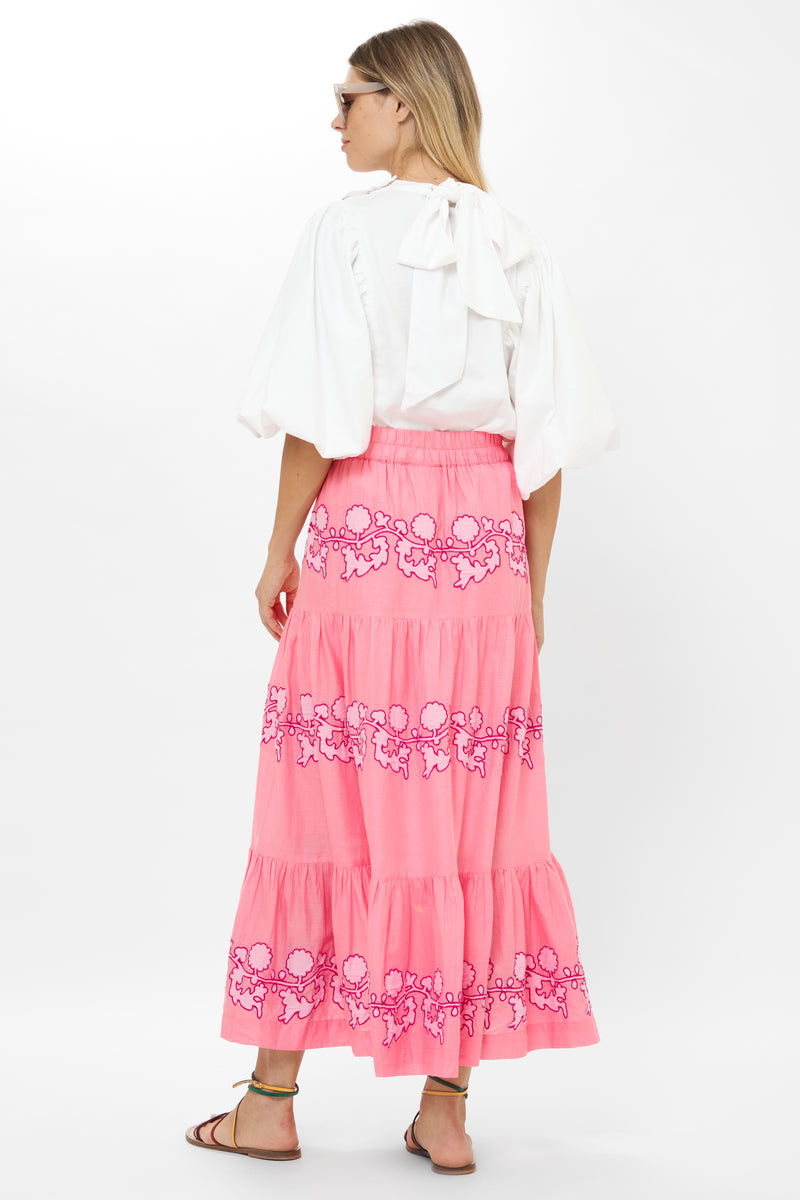 Button Front Skirt- Tangier Pink