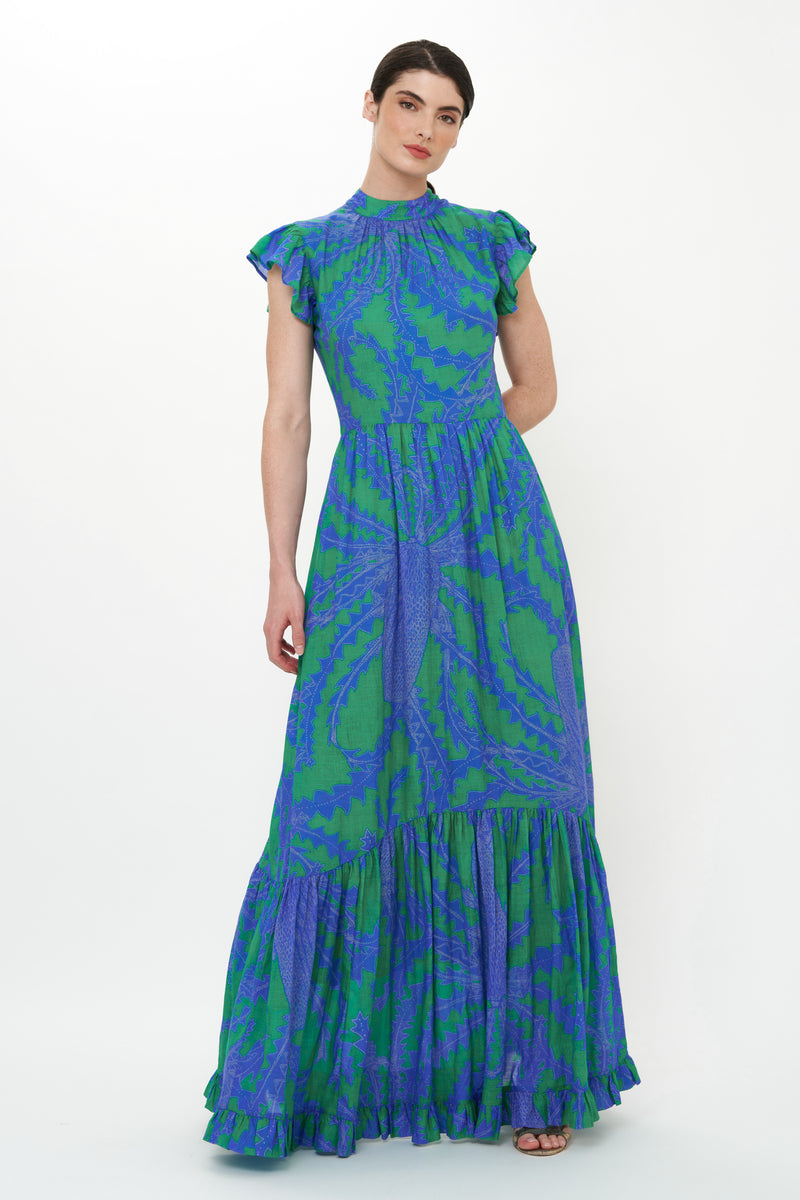 Mock Neck Flutter Maxi- Thistle Green