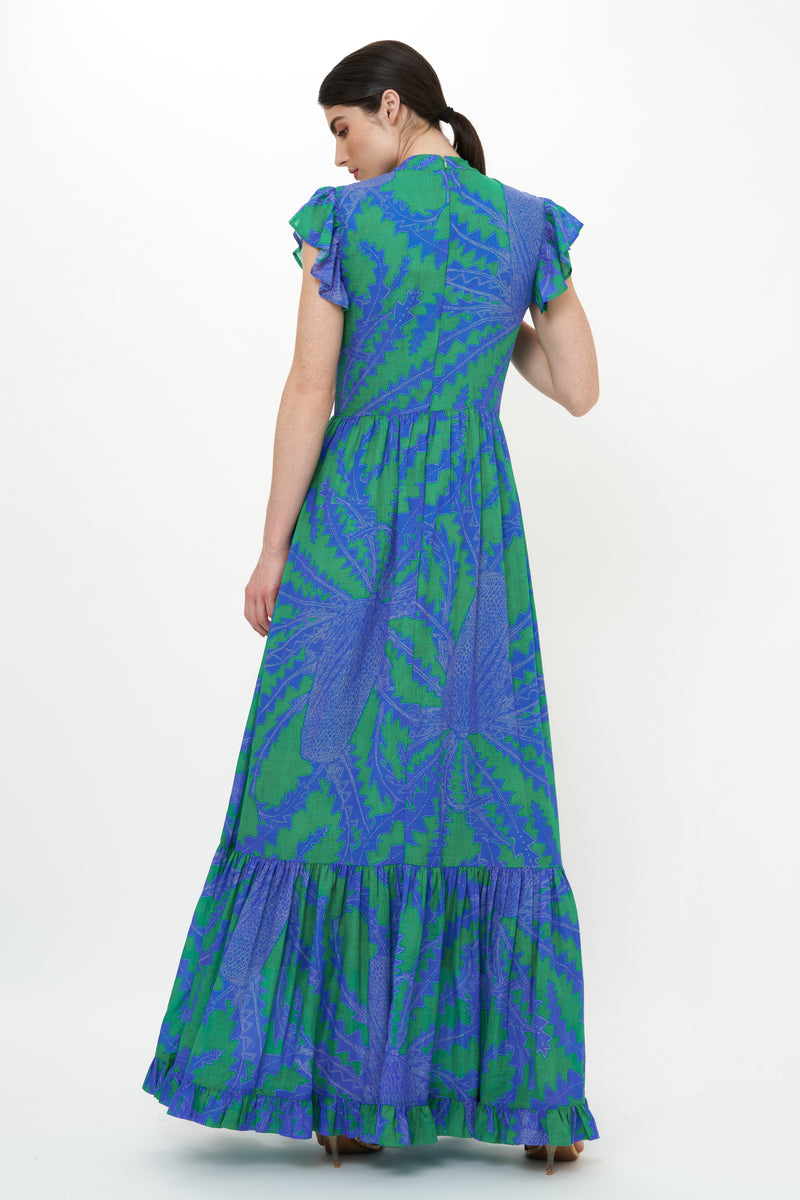 Mock Neck Flutter Maxi- Thistle Green