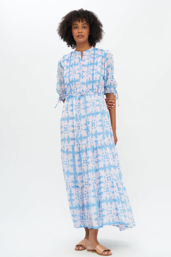 Cinched Pintuck Maxi- Tigerlily Sky