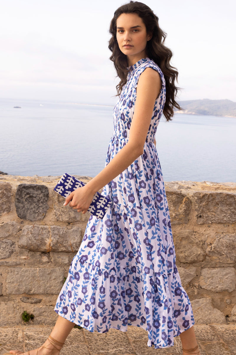 Sleeveless Smocked Maxi- Toscana Blue