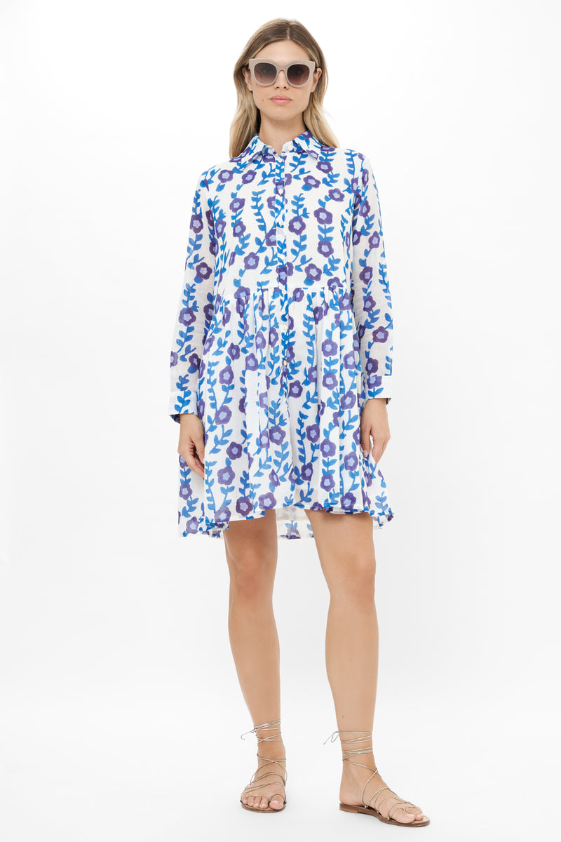 Long Sleeve Shirt Dress Mini- Toscana Blue