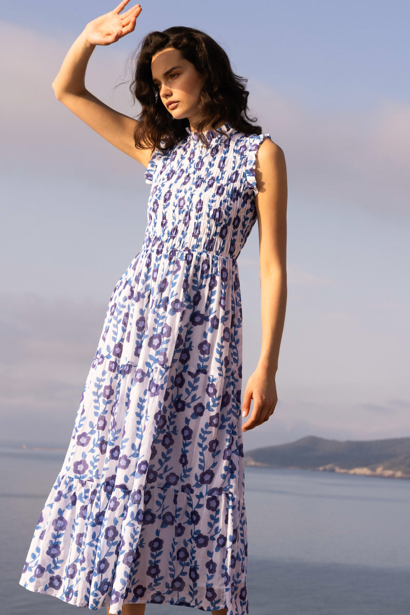 Sleeveless Smocked Maxi- Toscana Blue