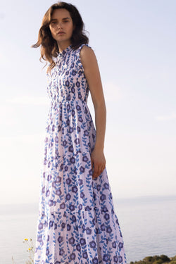 Sleeveless Smocked Maxi- Toscana Blue