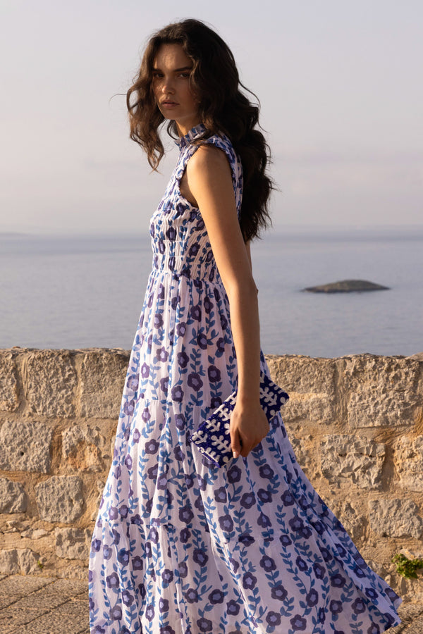 Sleeveless Smocked Maxi- Toscana Blue