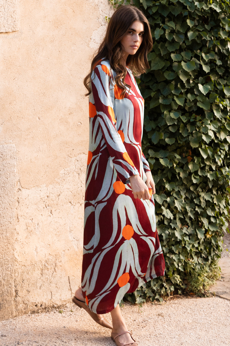 Long Sleeve Shift Maxi- Tulip Orange