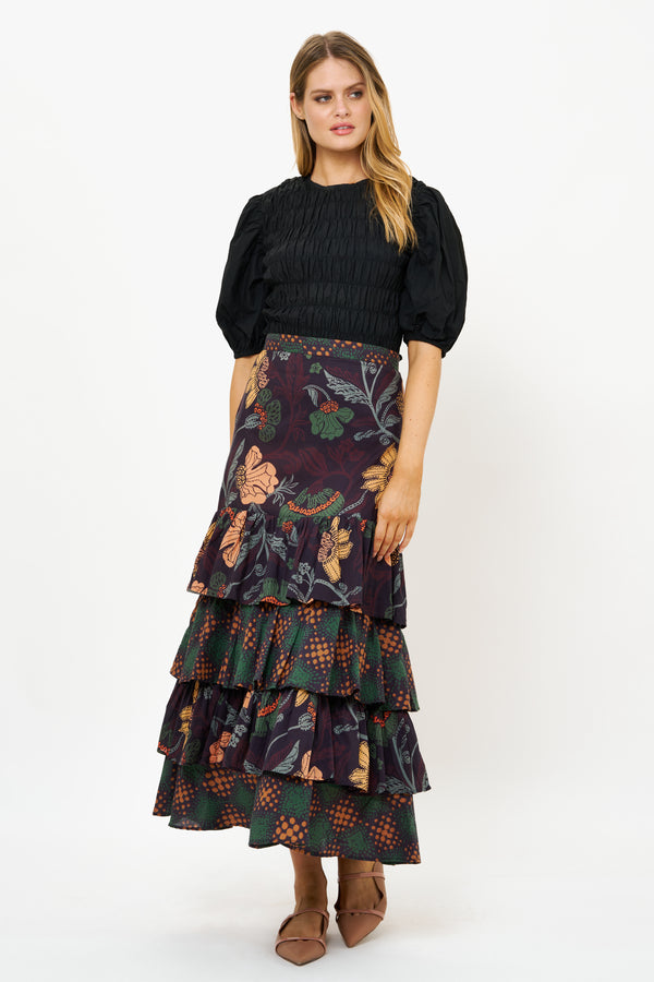 Ruffle Maxi Skirt- Turin Wine