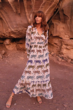 V-Neck Smocked Waist Maxi- Raj Grey