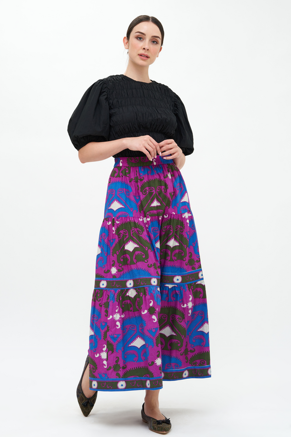 Tiered Maxi Skirt- Uzbek Magenta