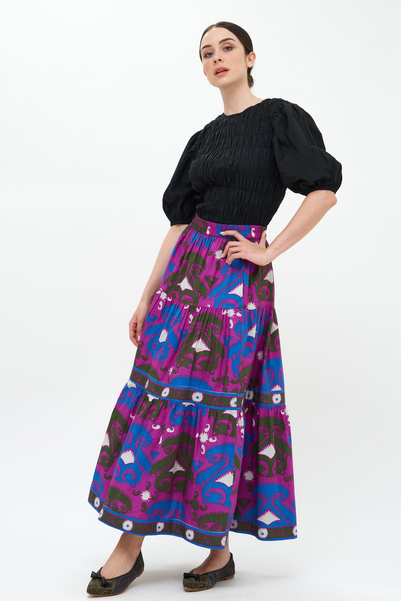 Tiered Maxi Skirt- Uzbek Magenta