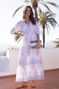 V-Neck Puff Maxi- Amadora Blue
