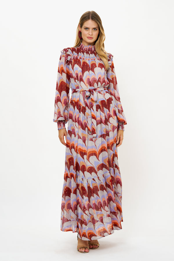 Smocked Neck Maxi- Venice Cognac