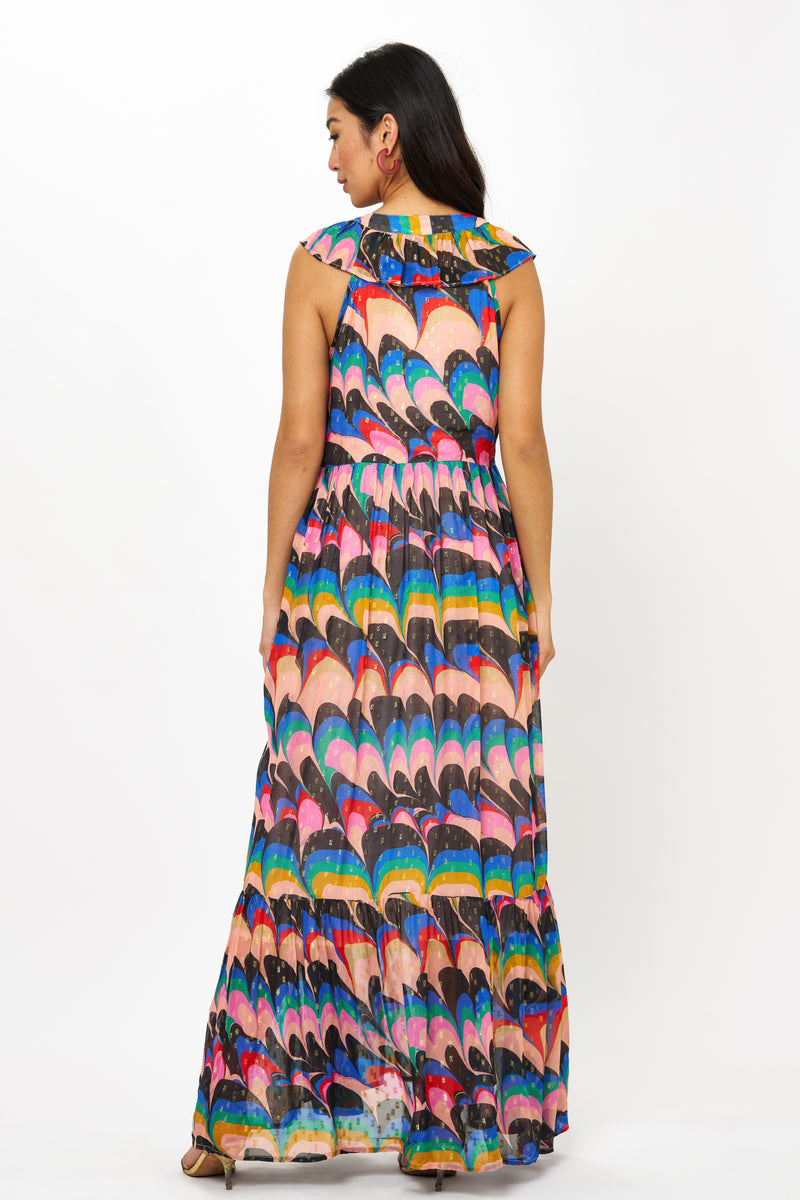 Ruffle V-Neck Maxi- Venice Blue