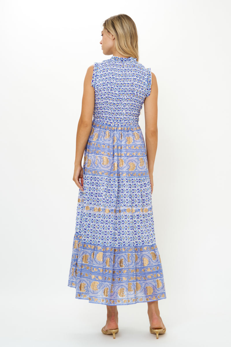 Sleeveless Smocked Maxi- Veranda Blue