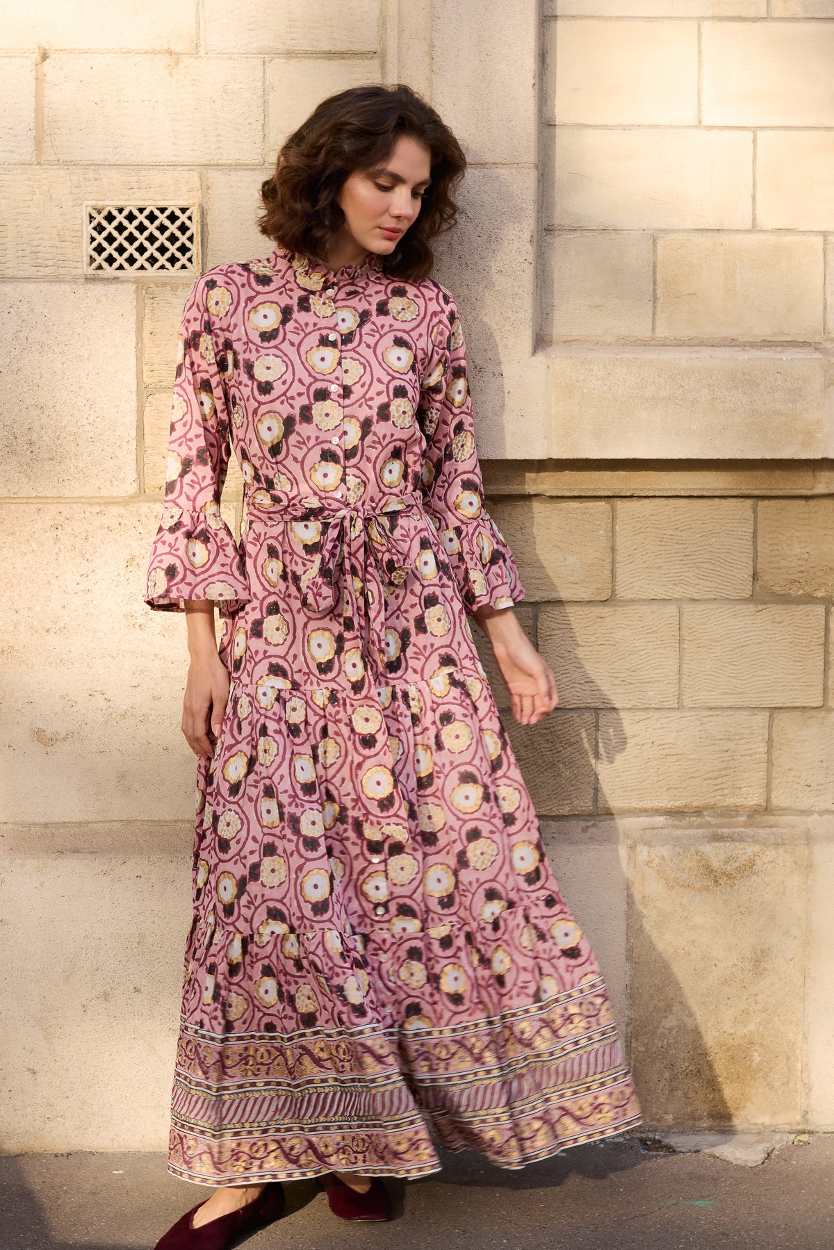 Ruffle Collar Bell Maxi- Verona Petal
